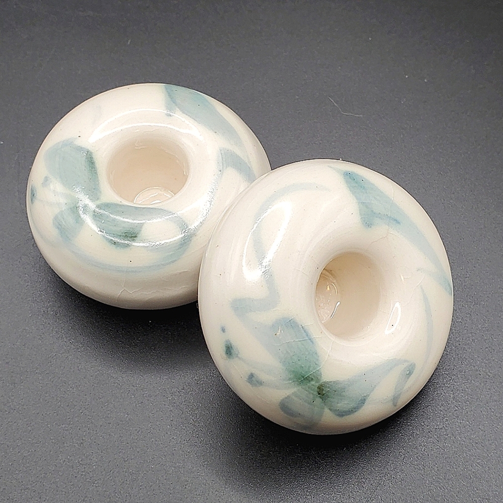 Artistic Ceramic Candle Rings (2), Cream/Green,The Village Pottery, Nova Scotia